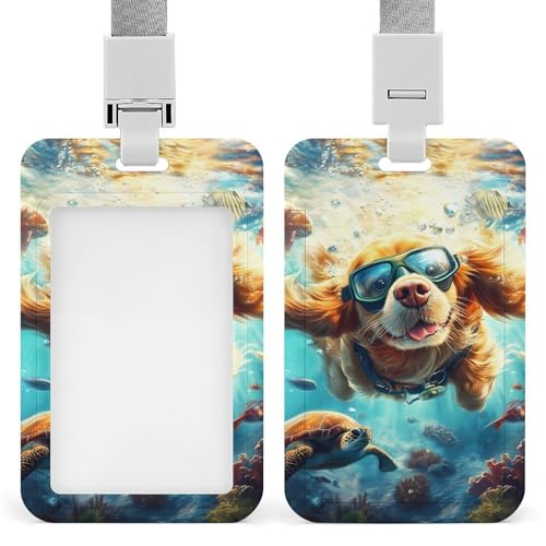 Retriever Dog Undersea Diving ID Badge Holder with Lanyard Vertical ID Card Holder for Travel Office Work