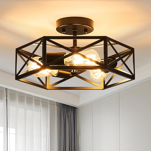 KUZIEG Modern Farmhouse Semi Flush Mount Ceiling Light,Industrial Black Ceiling