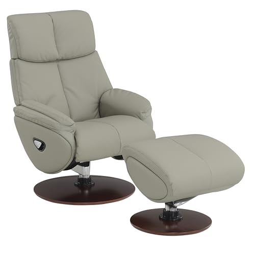 Sillón tapizado de cuero gris con otomán marrón miniatura 1