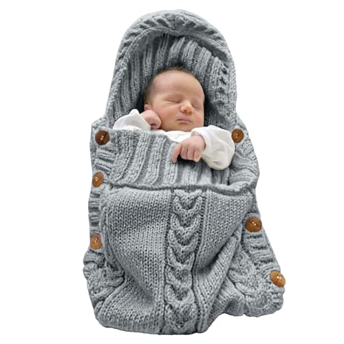 Image of XMWEALTHY Newborn Baby Wrap Swaddle Blanket Knit Sleeping Bag Receiving Blankets Stroller Wrap for Baby Dark Grey 0-6 Month
