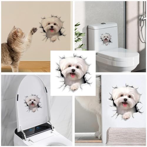 3D-Hunde-Aufkleber, niedlicher Welpen-Wandaufkleber, entfernbare Vinyl-Aufkleber und Malteser-Hunde-Aufkleber, Kühlschrank für Wand, Stick, niedlich