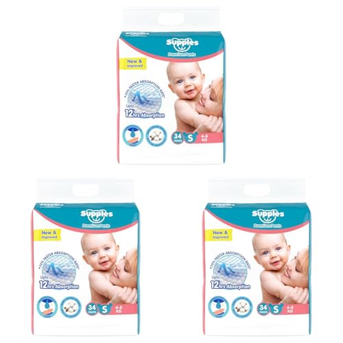 Image of Amazon Brand - Supples Premium Baby Diaper Pants | 34 Baby Diapers | Small | 4-8 Kg | 12 Hrs Absorption | Cushiony Cotton Soft Fabric | Phthalates-Free | Triple Leak Guard (Pack of 3)