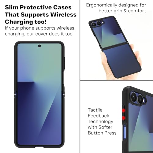 Image of RIGGEAR Shockproof Sleek Hybrid Armor Back Cover Case for Samsung Galaxy Z Flip 7 (Black TPU Bumper and Clear PC)