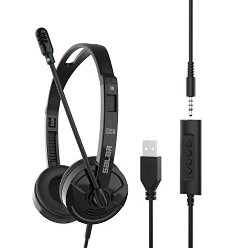 Auricular de computadora, USB con micrófono, USB/jack de 3,5 mm 2 en 1 auricular con micrófono de ruido, auriculares con cable USB para PC Cover