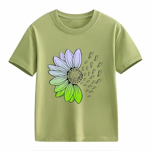 Girls Loose Fit Sunflower Graphic T Shirts Short Sleeve Crewneck Cute Pattern Printed Tops (D-Mint Green, 4-5 Years)2