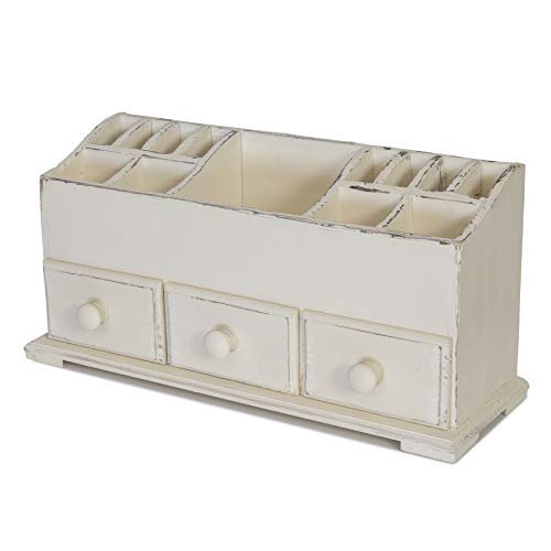 Vanity Drawer Beauty Organizer 3 Drawers - Wooden Cosmetic Storage Box for Neat & Organize Storing of Makeup Tools, Small Accessories at Home & Office Vanities & Bathroom Counter-top (Rustic White) - Thumbnail 5