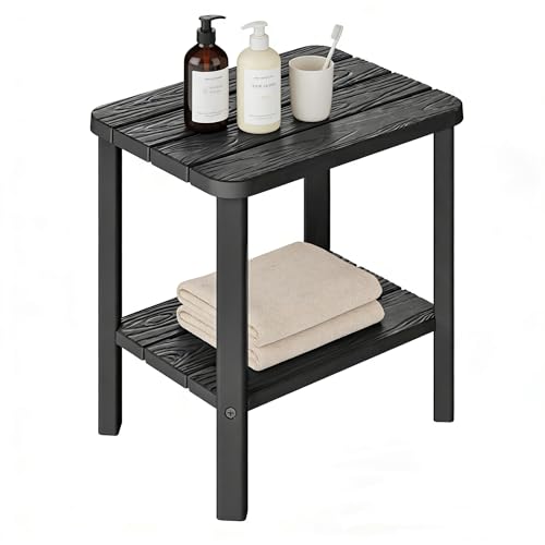 Waterproof Shower Bench for Inside Shower, HDPE Shower Stool with Storage Shelf, SPA Bathroom Seat Chair for Indoor or Outdoor, Lightweight and Stable