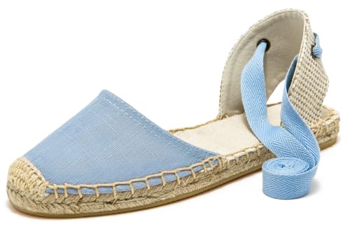 Image of Women's Espadrille FLat Sandals Closed Toe Ankle Wrap,Classic Lace Up Summer Dressy Flat Shoes