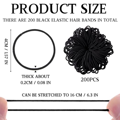 KEYRI 200 PCS Hair Bobbles 2mm Hair Bands for All Hair Durable Hair Ties Hair Elastics Strong Elasticity Hair Accessories for Long Term Use No Damage Hair Bands for Girls Women and Men (Black) - Image 2