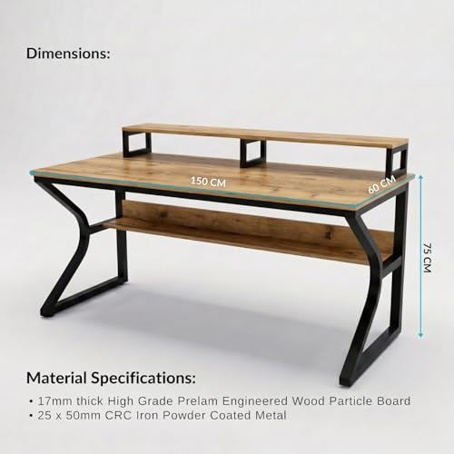 Image of TEKAVO Qri Computer Table for Home Pc | Office Table for Home | Lower Shelf & Moniter Riser, Laptop Table, Worktable, Study Table, Workstation | Forest Wood, Metal, (150 Cm x 60 Cm) - DIY