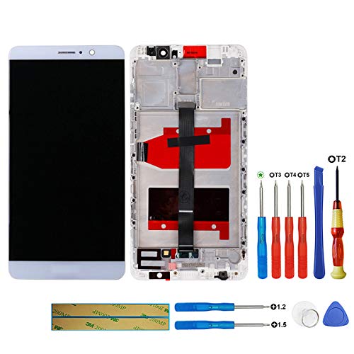 swark - Pantalla LCD compatible con Huawei Mate 9 MHA-L29, MHA-L09 (blanco con marco), digitalizador de pantalla táctil con herramientas