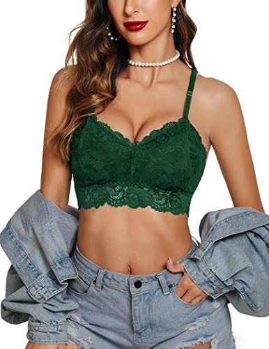 Avidlove Lace Bralettes For Women Padded Camisoles Double-Layered Crop Top Tank Cami Dark Green, M #TOP2