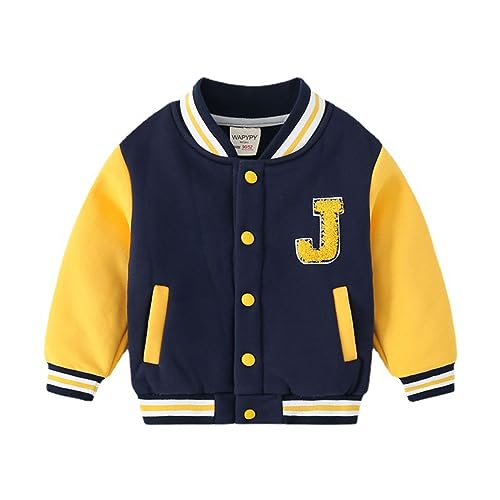Volunboy Kids Baseball Jacket Varsity Letterman Coat Fall Winter Fleece Bomber Vintage Outerwear