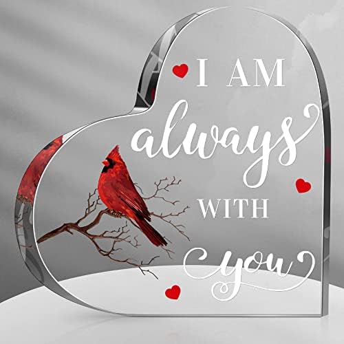 Sympathy Gift Red Cardinal Gifts Decor Bereavement Gift Crystal Acrylic Heart Memorial Gift Condolence Gift for Loss of Loved One Table Centerpieces Remembrance Decor (I Am,5.95 x 6 x 0.6 Inches)
