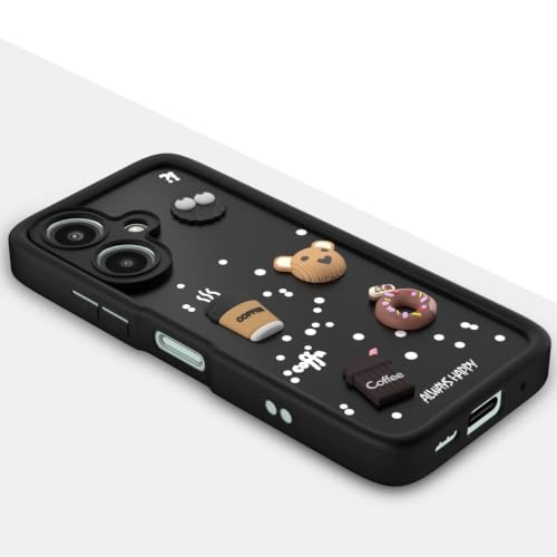 Image of Bintage Cute Fun Taddy Cartoon 3D Ball Milk Donut Coffee Cup Silicone Case Full Body & Camera Protection Back Cover Compatible for Mi Poco M6 5G - Black