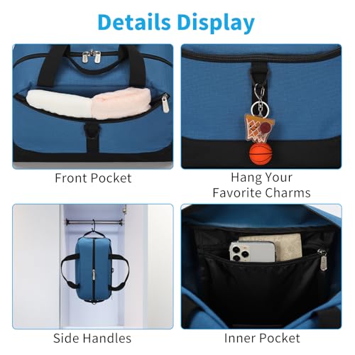 Image of Apenze Small Gym Bag 14 inch lightweight Carry On Mini Duffel Bag with D-Ring for Travel Sport - Blue