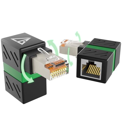 CableGeeker 2-Pack 10Gbps 360 Rotatable Cat6A Right Angle Ethernet Adapter 90-Degree RJ45 Male to Female Connector for Office Home Network LAN Extension Cable Adapter(Black)