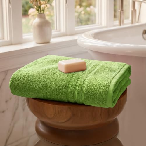 Image of MYTRIDENT Bath Towel for Men /Women | Comfort Living | Quick Drying | Travel Friendly | 1 Piece Large Size | 100% Cotton 400 GSM | 70 x 140 cm - Lime Green