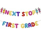 Kindergarten Graduation Banner Kindergarten Graduation Decorations Next Stop First Grade Banner for Kindergarten Graduate Party Decorations Supplies