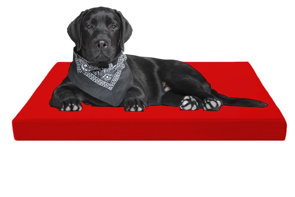 A ATH COLLECTION Waterproof Dog Bed Cushion Orthopaedic Pet Bed and Mattress Indoor Outdoor with Washable & Removable Zipped Cover Gifts for Dog (Large (108 x 72 x 5cm), Red)