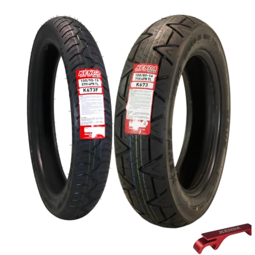 Kenda Kruz K673 100/90-19 (57H) Front & 150/80-16 Rear Motorcycle Tire Pair -Cruiser Street Tires-High-Mileage Cruiser Tire with Excellent Wet Grip and Stability Includes Kenda Keychain