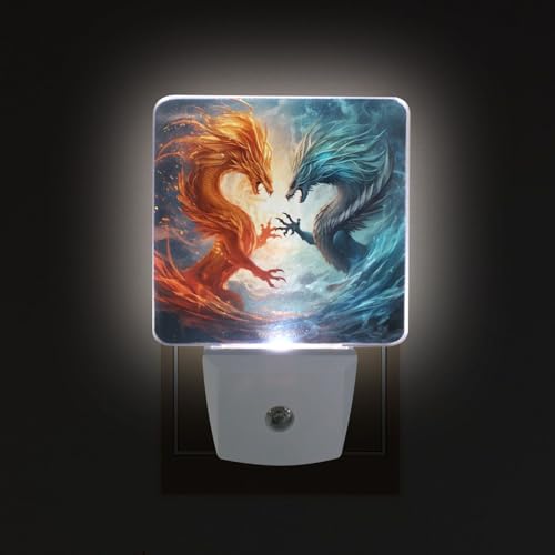 Image of Dragons Night Lights 2 Pack Plug-in Wall Led Nightlight Auto Dusk-to-Dawn Sensor Lamps for Bedroom Kitchen Bathroom