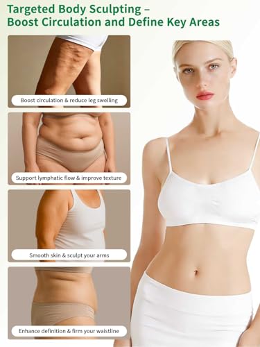 Lymphatic Drainage Massager & Anti Cellulite Massage Tool, for Legs, Arms & Belly, Body,Helps Reduce Stretch Marks & Cellulite,with SoothingPulse, Light Heat & Vibration (White)