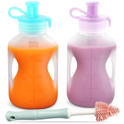 Image of Jelly Ruru Silicone Reusable Baby Food Pouches, 5oz Squeeze Pouch, 2 Pack