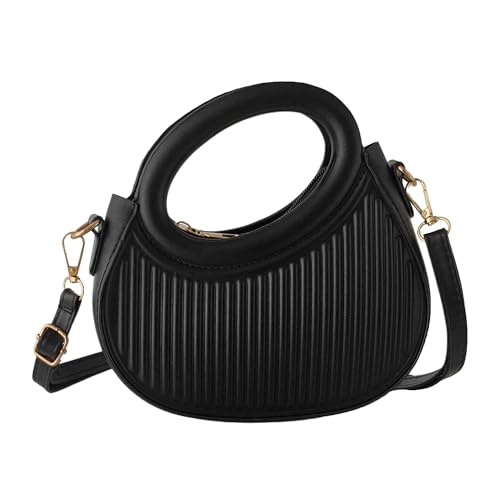 Women's Small Black Trendy Unique Vegan Leather Crossbody Purse Bag with Handle & Shoulder Strap