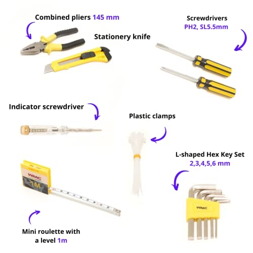 Image of WMC Tool Set 41 Pieces Screwdriver Pliers, Combination Tools, Allen Key, Knife, Tape Measure