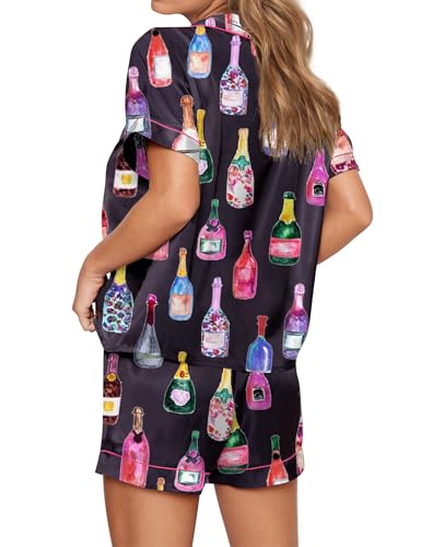 Image of SHESHOW Satin Pajamas for Women Set Preppy Animals Pjs Short Sleeve Shorts 2 Piece Loungewear Sets XS-XXL