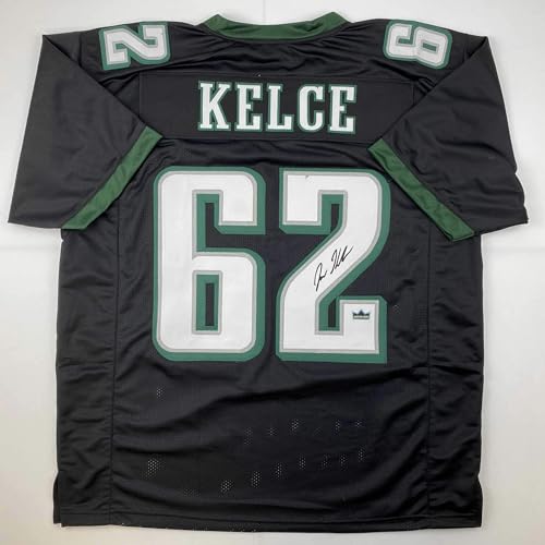 Facsimile Autographed Jason Kelce Philadelphia Black Reprint Laser Auto Football Jersey Size Men's XL