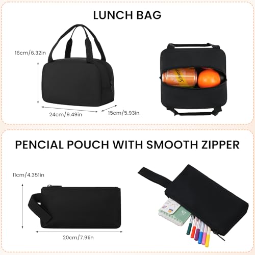 Image of YAMTION Black School Backpack Set for Women,High School Bookbag for Girls Middle School Bags for Kids with Charger Ports for College Work