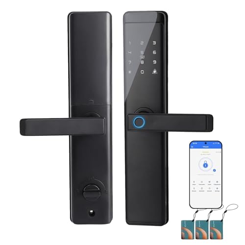 スマートドアロック、ハンドル付きの電子錠、指紋ドアロック、WiFiタッチスクリーンパスワードICカードスマートロック、キーレスエントリードアロック、玄関 スマートホーム 防犯対策