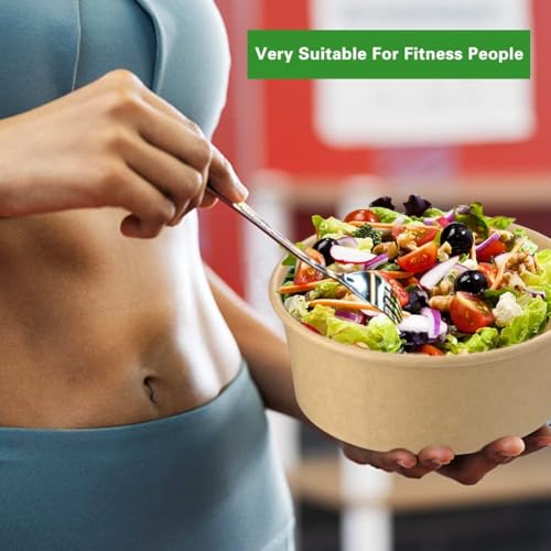 Image of 25 oz 25 Pcs Paper Bowls, Disposable Meal Prep Containers with Clear Lids | Disposable Salad Bowls with Lids, 750 ML Round Disposable Food Containers Suit for BBQ, Gatherings and Parties