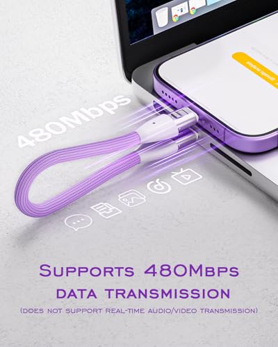 Image of USB C Short Charging Data Cable Lanyard Anti-Drop Wrist Strap Key Chain PD 240W 5A Fast Charging Phone Wrist Strap (30cm) Type C Charging Cord Braided 480mbps Data Transfer