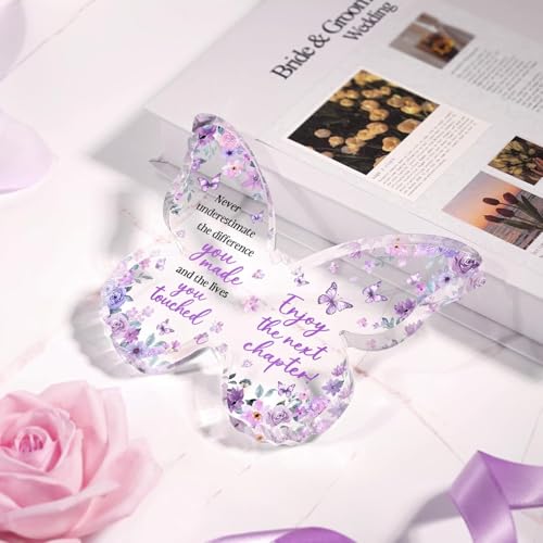 Image of Gifzy Farewell Gifts for Coworkers, 5x5x0.5 Inch Purple Butterfly Acrylic Plaque Decor, New Job Goodbye Going Away Leaving Retirement Graduation New Job Promotion We Will Miss You