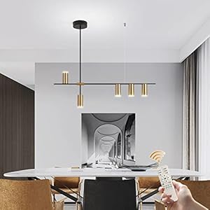 GEADI Luminaires suspendus, Lustre LED moderne à intensité variable avec spots, Suspension linéaire réglable pour îlot de cuisine Salle à manger Salon (Noir, Or 30W)