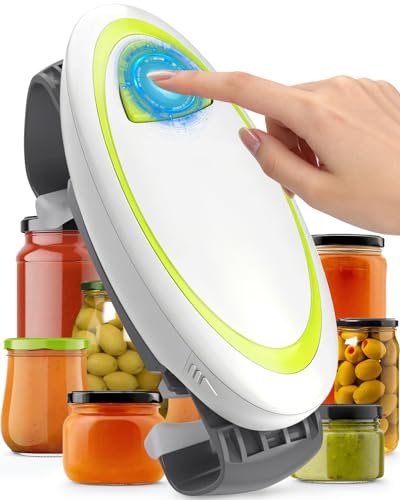 Electric Jar Opener One-Touch High Torque, Hands-Free Jar Opener for Weak Hands & Seniors, Battery Operated Jar Opener Kitchen Tool Fits Most Jar Sizes, White+Green