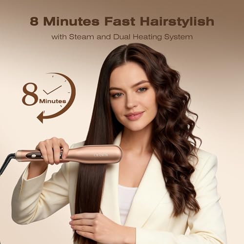 Image of Steam Hair Straightener Brush, Steamline Pro 3 in 1 Straightening Brush, Curly & Frizzy Hair,Smooth Without Flattening, 5 Temp Settings & LED Display, Dual Voltage, Professional Tools, Orange