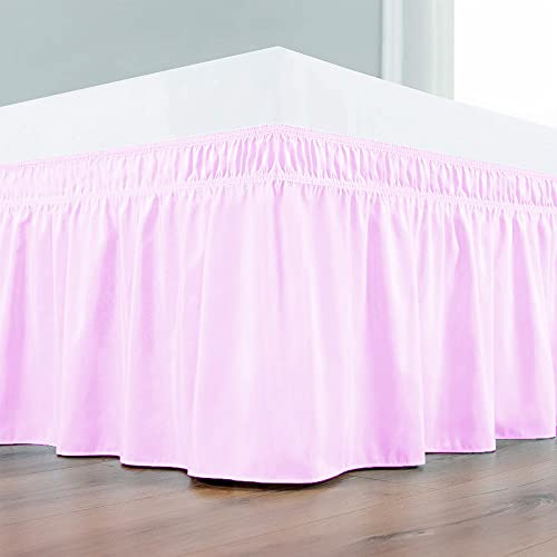 Image of Wrap Around Dust Ruffled Bed Skirt 18 inch Inch Tailored Drop Fade Resistant Brushed Microfiber Bed Skirt - Cal King | Baby Pink