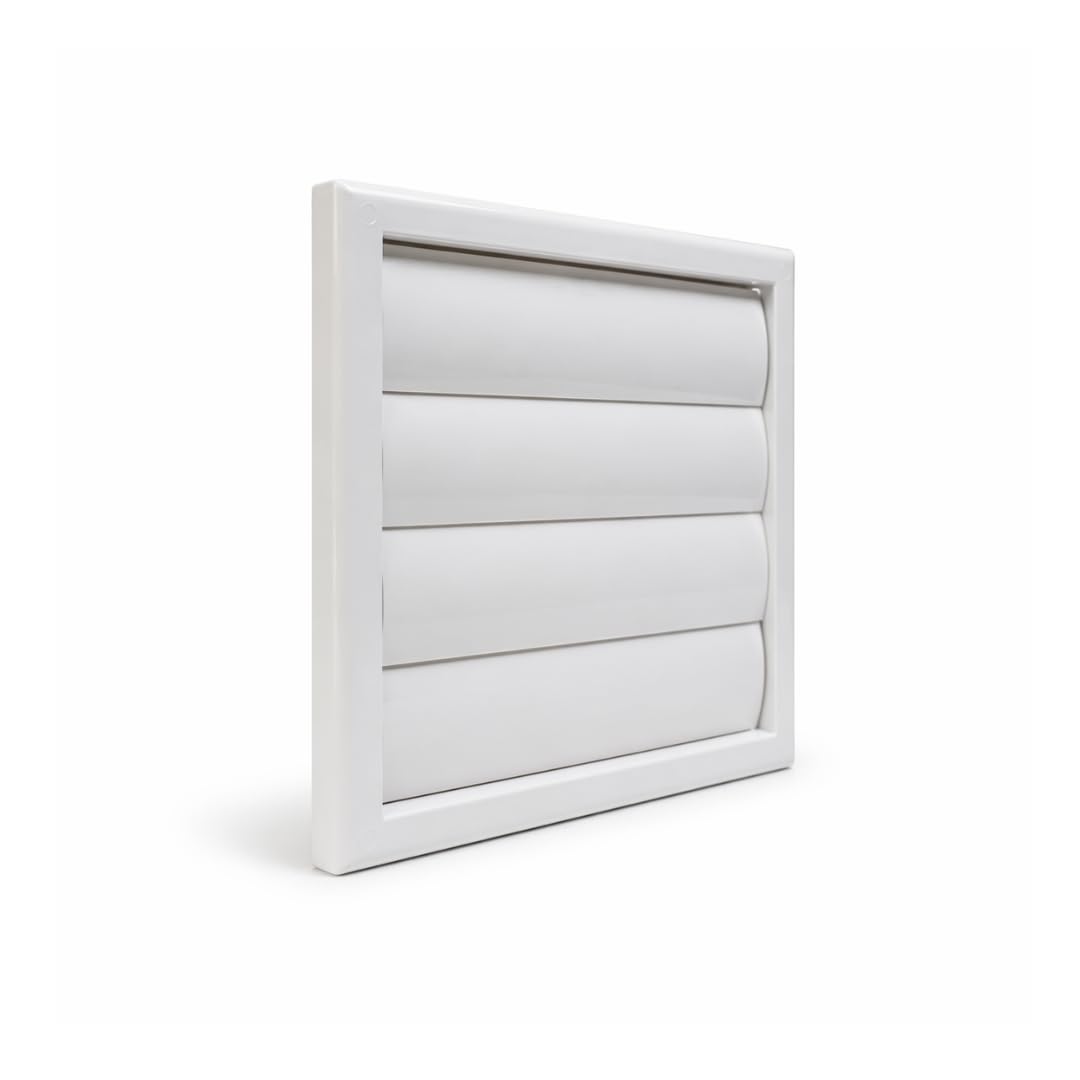 Fantronix White Gravity Shutter Wall Vent Grille – 125 mm (5”) Rear Spigot, 185 x 185 mm External Size with Non-Return Shutter for Ventilation & Heat Recovery