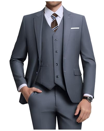 ZKHOECR Herren-Anzug-Set, 3-teilig, schmale Passform, Blazer mit Zwei Knöpfen, einfarbig, Jacke, Weste, Hose, Hochzeit, Business-Anzug, grau dunkel, 6XL