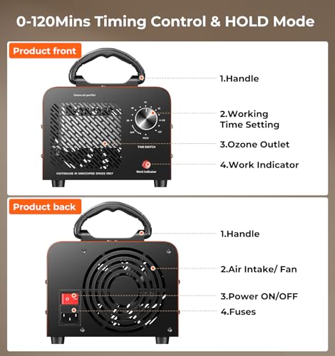 Image of Hadlook Ozone Generator, 48,000mg /h High Capacity O3 Machine for Large Spaces Up to 4,000 Sq Ft, Portable Odor Eliminator for Car, Home, Basement, Smoke, Pets, and Commercial Use, Orange