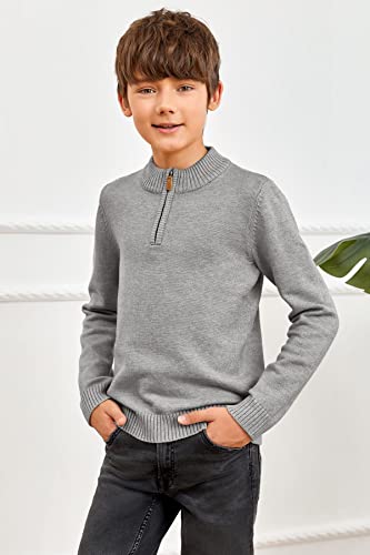 GAMISOTE Boys Sweater Quarter Zip Up Chunky Knit Mock Neck Warm Pullver Kids Knitwear4
