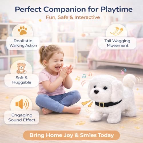 Image of Livello Hopping Walking Talking Sound Dog with Moving Tail, Head Shake & Realistic Actions Soft Plush Interactive Animal Toy, Fun Gift & Childhood Companion White Pack of-2