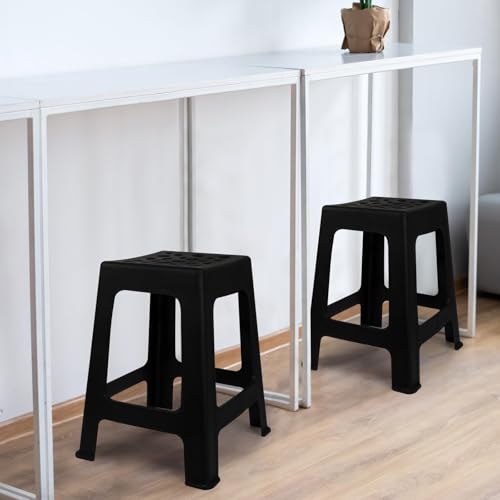 Image of TURSTIN 6 Pack Plastic Stools 16.9 Inch Black Nesting Stools Portable Backless Bar Stool Flexible Seating Chairs for Classroom Office Home