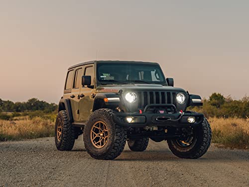 RockTrix RT105 17 inch Wheel Compatible with Jeep Wrangler JK JL 17x9 5x5 Wheels (-12mm Offset, 4.5in Backspace) 5x5 PCD, 71.5mm Bore, Bronze Wheels, Also fits Gladiator JT Rims