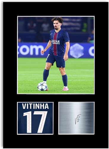 LJW Prints Photo imprimée avec autographe du joueur de football Vitinha 2025-2026 pour fans et supporters de PSG