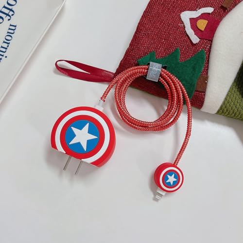 Image of Cartoon 3D Design Protective Case Compatible with Apple 18W - 20W USB-C Power Adapter Charger, Protective Cover for iPhone 18W & 20W Power Adapter Charger with Wire Saver. (Captain Shield)